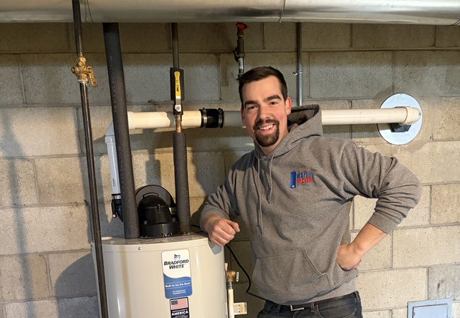 New boiler replacement installation in a clean basement mechanical area wisconsin